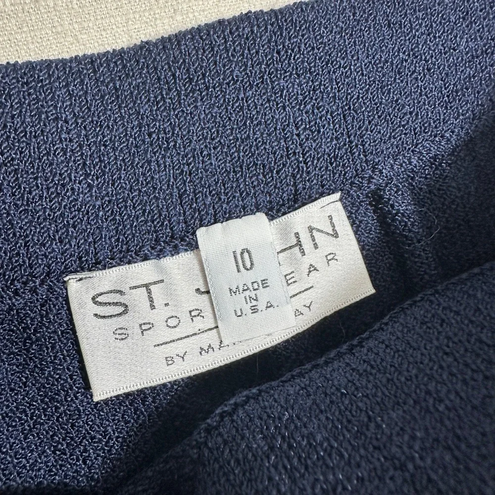St. John Sportswear Knit Skirt Womens 10 Navy Blue Excellent Elastic Waist USA